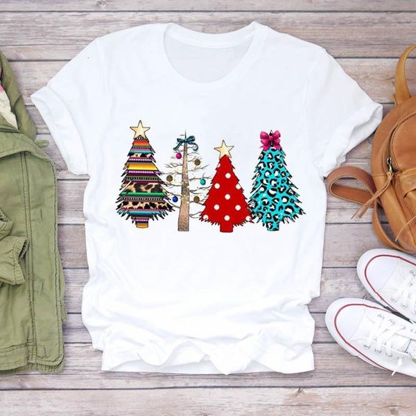 

fashion christmas t shirts women 2021 summer kawaii christmas tree print tshirts harajuku girls ladies female tee shirts, White