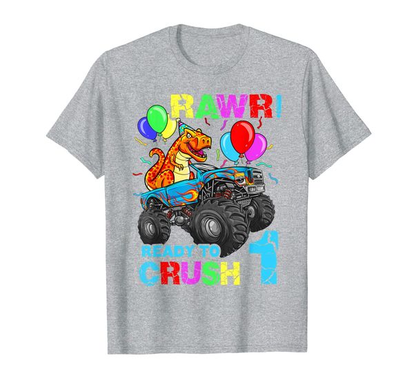 

1st birthday dinosaur monster truck boys kids 1 first one t-shirt, White;black