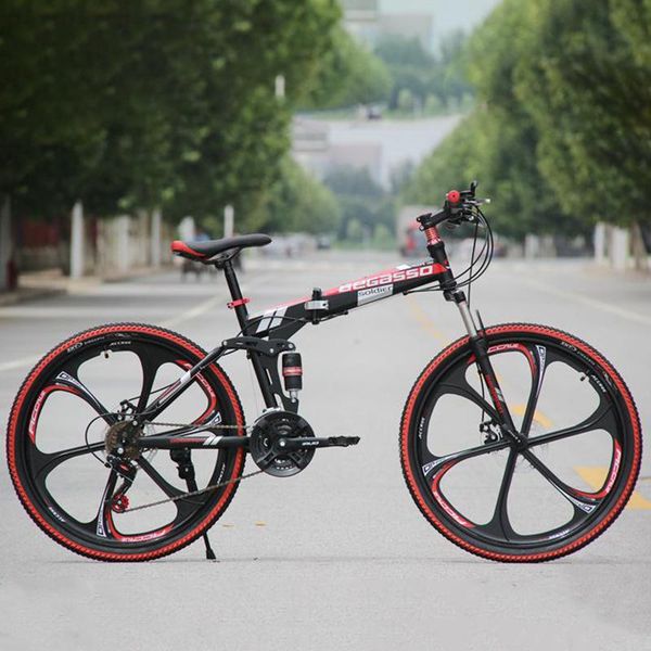 

begasso student 26 inch wheel foldable mountain bike road sports cycling bicycle men racing oil spring fork frame ride black
