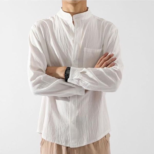 

men's casual shirts 2021 autumn simple buttoned men long sleeve turn-down collar shirt streetwear fashion mens basic solid color, White;black