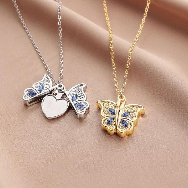 

pendant necklaces karopel picture crystal butterfly openable po box necklace blue wing memorial gift, Silver