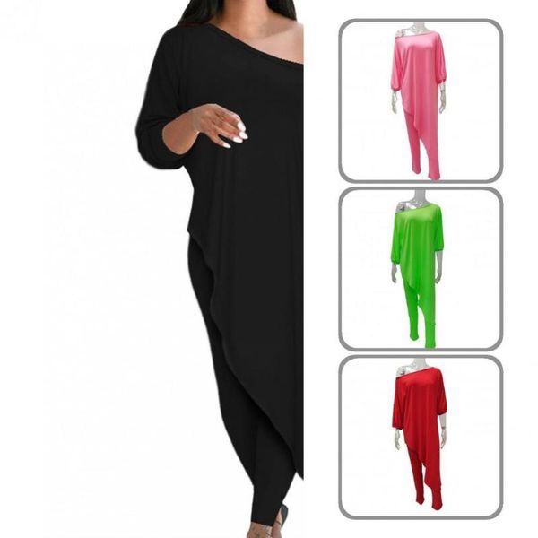 

women's two piece pants women off shoulder comfortable lantern sleeve solid color blouse pencil suit, White