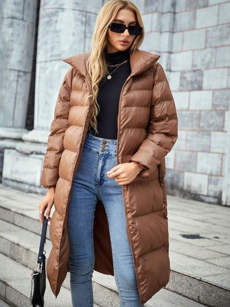 

zip up slant pocket padded winter coat r8dk#, Black