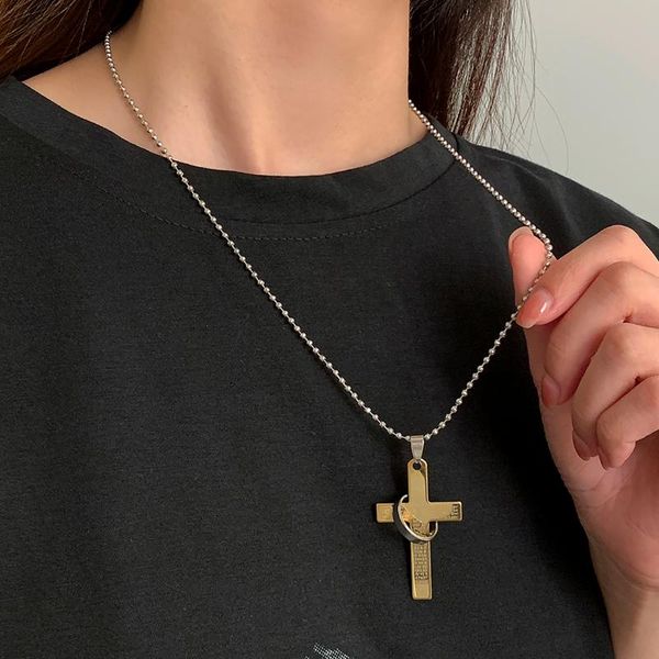 

pendant necklaces shixin punk long stainless steel chain with cross for women/men simple fashion 2021 jewelry neck, Silver