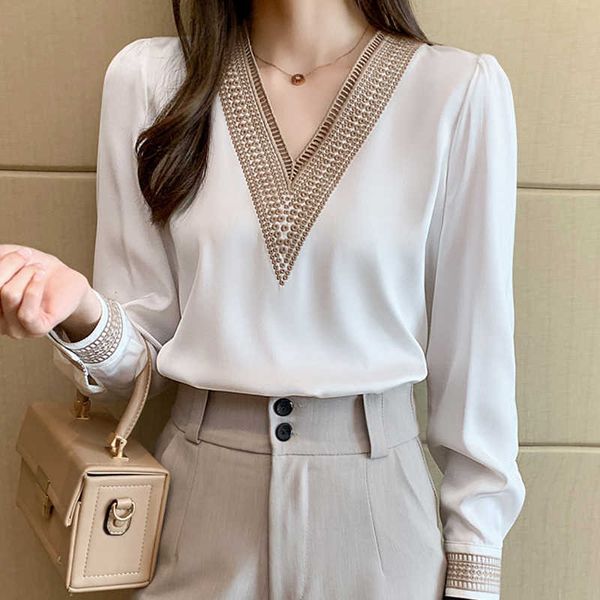 

blouses femme blusas long sleeve white blouse women blouse women blusas mujer de moda v-neck chiffon blouse shirt e226 210602