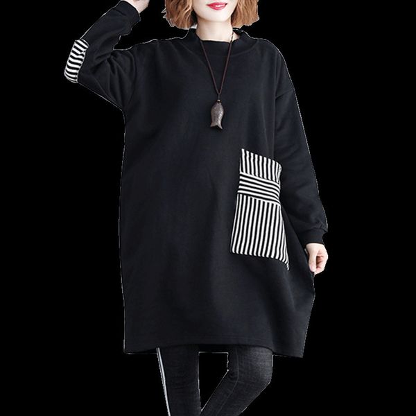 

2021 new autumn and winter see harajuku long thick pullover woman's sweatshirt casual jacket h00183 yzoj, Black