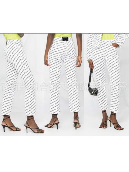 

2021 early spring new fashion classic brand luxry design versatile lettering all straight pants high waist denim trousers a2, Blue