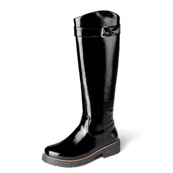 

buckle of patent with ladies in square heels high leather boots kx3o, Black