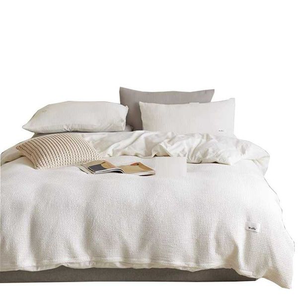 

bedding sets simple pure color 100% cotton waffle 4 piece quilt cover bedspread
