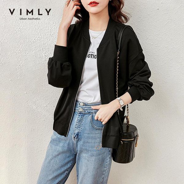 

women's jackets vimly short jacket for women fashion zipper full sleeve coat spring solid loose clothes female veste overcoat f6877, Black;brown