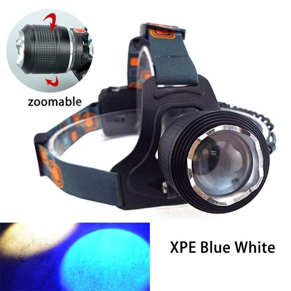 

headlamps 2 led headlamp xpe blue white fishing frontal lampe head torch lamp light zoomable focus for hunting camping