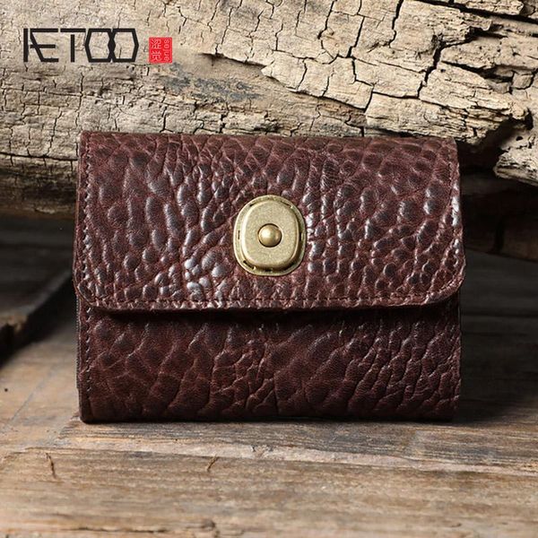 

card holders aetoo leather organ holder, first layer cowhide coin purse, vegetable tanned handmade mini wallet, Brown;gray