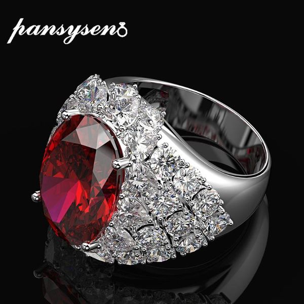 

cluster rings pansysen luxury 925 sterling silver natural ruby sapphire diamond cocktail party for women fashion fine jewelry ring gifts, Golden;silver