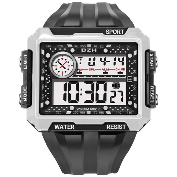 

wristwatches square men watches 2021 luxury big dial led military electronic clock male waterproof digital sport watch for relojes hombre, Slivery;brown