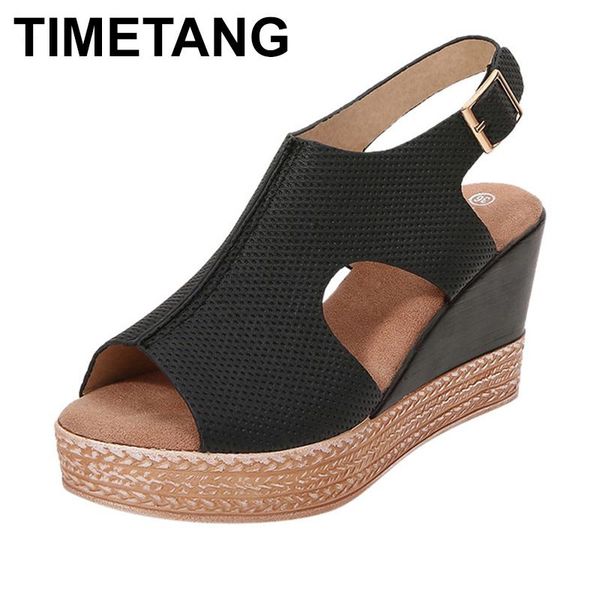 

dress shoes timetang 2021 women roman buckle waterproof platform super high heel fish mouth wedge sandals quality ladies, Black
