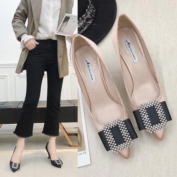 

dress shoes women's pumps rhinestone silk surface office fashion mouth viscose 6.5cm high heels, Black