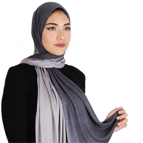 

new women's elastic mercerized modal hand painted hanging dye two color gradient cotton undershirt scarf, Blue;black