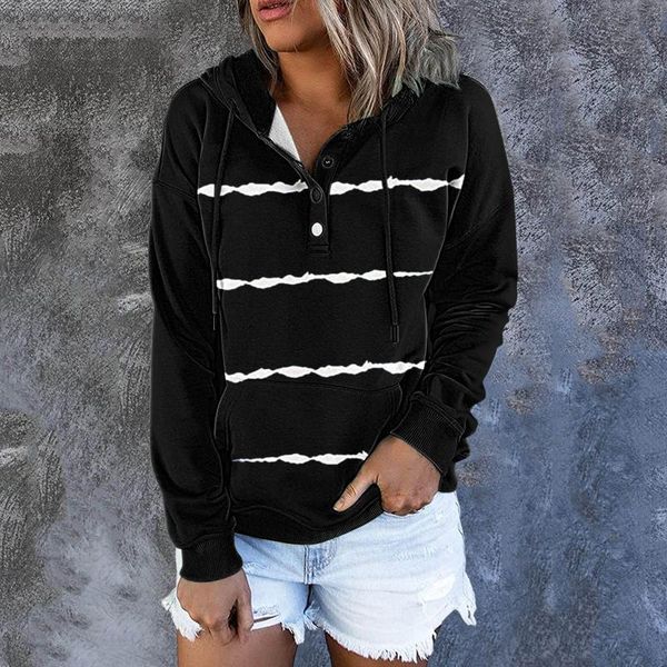 

women's hoodies & sweatshirts autumn women harajuku striped oversized sweatshirt casual loose button patchwork lady long sleeve pullove, Black