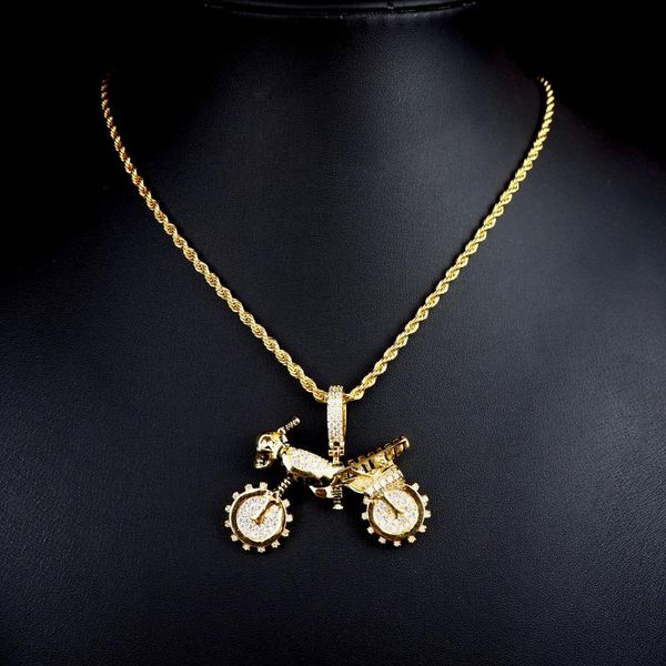 

pendant necklaces high-quality skull motorcycle hip-hop rap necklace zircon inlaid solid street cool hipster accessories, Silver