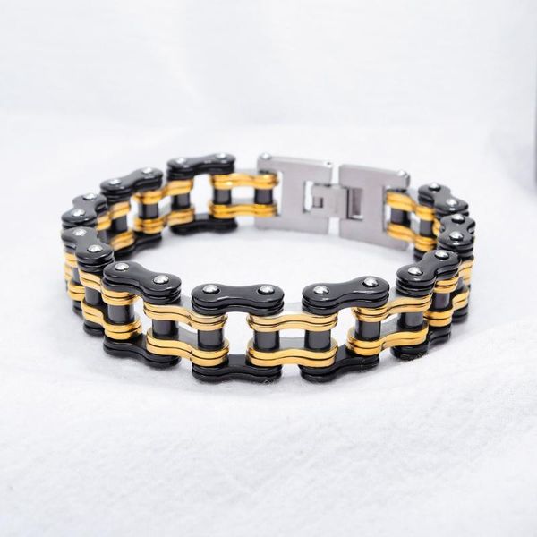

link, chain biker bracelet mens stainless steel motorcycle bike wristband bracelets colorful 8.6 inch, Black