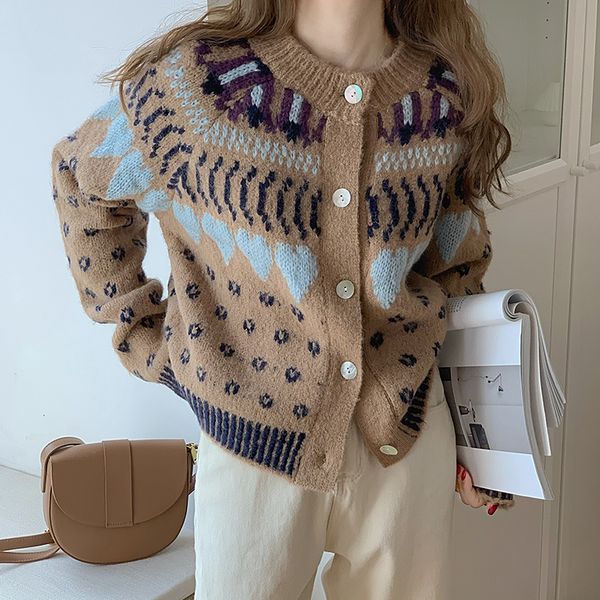 

2021 new autumn winter ol outwear vintage cardigan warm sweater coat women elegant loose single-breasted knitted sweaters ymw5, White;black