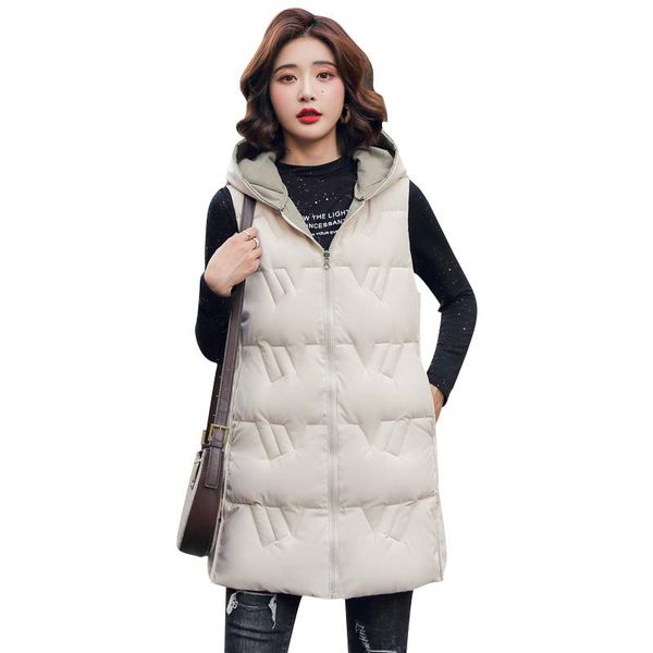 

women's vests fitaylor autumn winter cotton vest women double sided hooded waistcoat casual sleeveless jackets medium long warm, Black;white