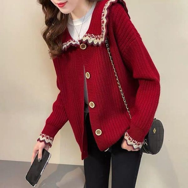 

women's knits & tees sweater coat spring and autumn 2021 small short doll collar versatile wear knitted cardigan, White