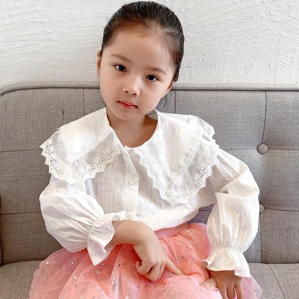 

shirts girls' lace collar cotton shirt 2-14 years old, White;black