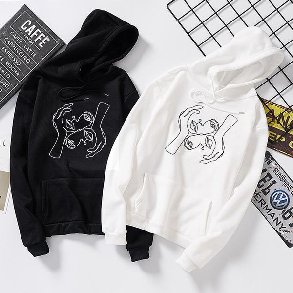 

autumn winter women hoodies white graphic sweatshirt friend pullovers ulzzang harajuku casual moletom mujer streetwear, Black