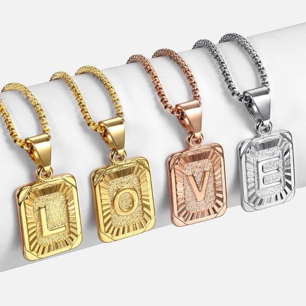 

pendant necklaces 26 initials square alphabet necklace for women men gold golor name charm box link chain friend jewelry, Silver