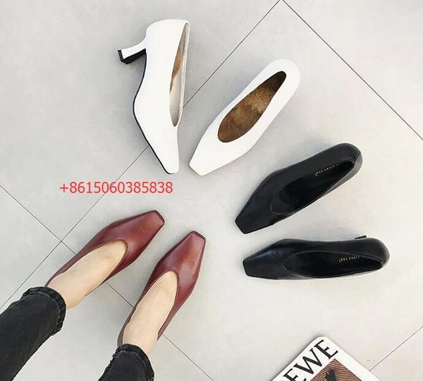 

dress shoes square toe thick high heels shallow fashion women pumps solid color slip on v port ladies party nightclub sandals, Black