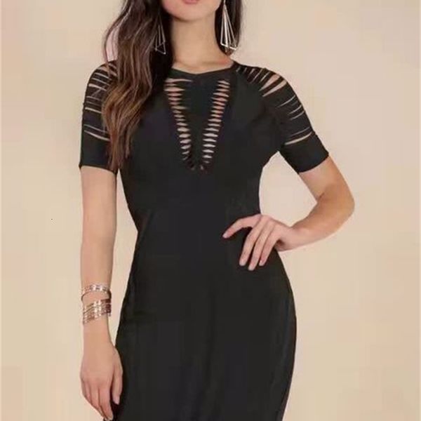 

black short sleeve oco out backless rayon bandage as cocktail party bodycon dressed 64re, White