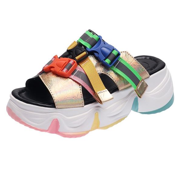 

slippers women platform chunky casual shoes for woman designers outside leather beach sandals ladies open toe slides 2021 summer, Black