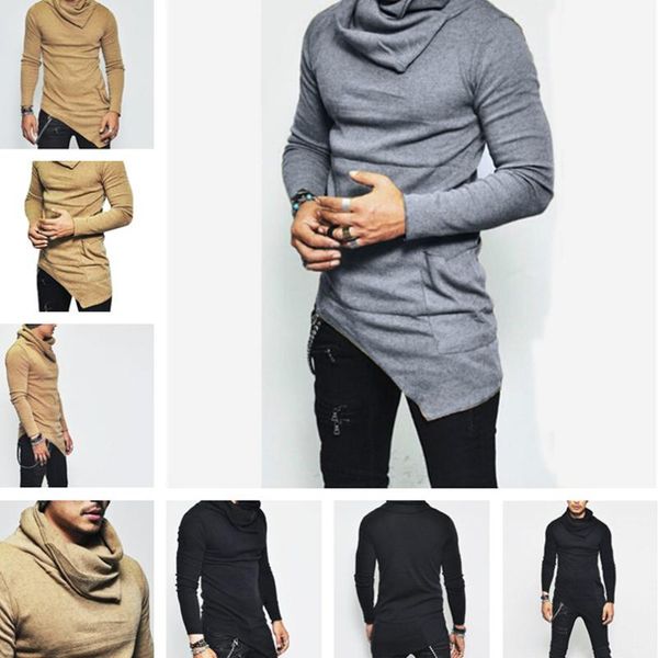 

men's hoodies & sweatshirts unbalance hem pocket long sleeve sweatshirt men clothing autumn pullover turtleneck, Black