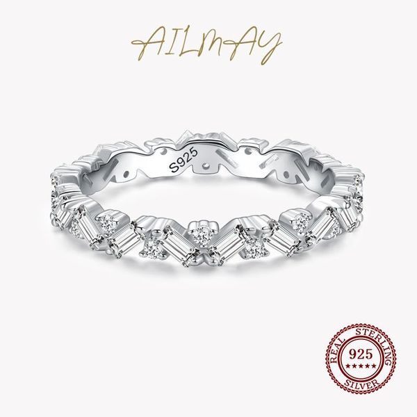 

cluster rings ailmay genuine 925 sterling silver classic luxury full cubic zirconia finger for women wedding statement jewelry, Golden;silver