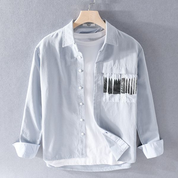 

2021 100% cotton design of long sleeves men's casual shirts comfortable blue man's brand shirt v7yx, Black