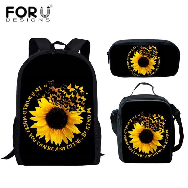 

school bags forudesigns kids boys girls butterfly sunflower print 3pcs/set schoolbags for child bookbag leisure daypacks