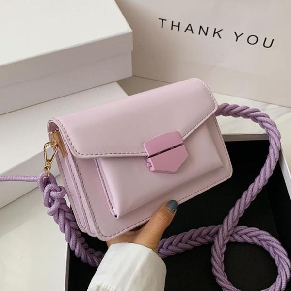 

cross body solid color square cross-body bag with woven shoulder strap 2021 pu leather women's handbag travel messenger