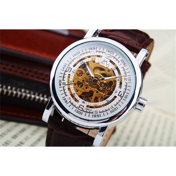 

watch men's high grade automatic fashion hollow out mechanical, Slivery;brown
