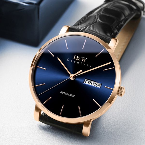 

luxury mechanical watches men 2020 brand i & w 24 jewelry nh36a automatic sapphire calendar leather business relogio, Slivery;brown