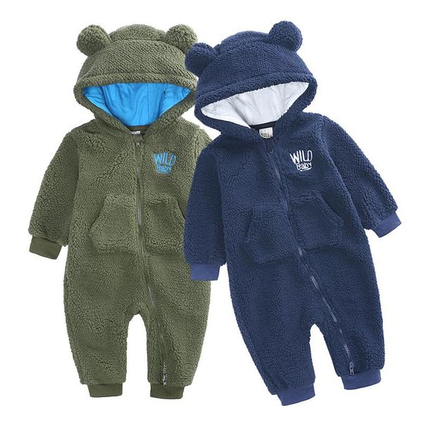 

rompers korean style winter baby boys girls clothes thick warm cute hooded toddler girl long sleeve romper born jumpsuit, Blue