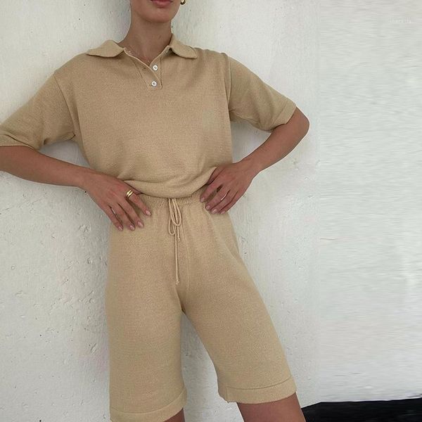 

summer knit suit two piece set women short suits female oversized t shirt and loose shorts 2 pieces outfits 2021 women's tracksuits, Gray