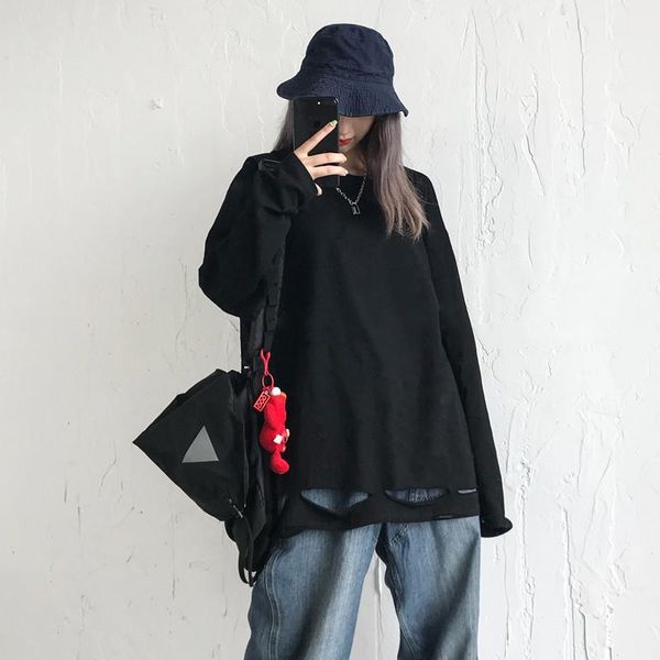 

men's t-shirts t shirt oversized gray color hollow tee men t-shirt couple vintage bottoming female ripped hole hip hop long sleeve, White;black