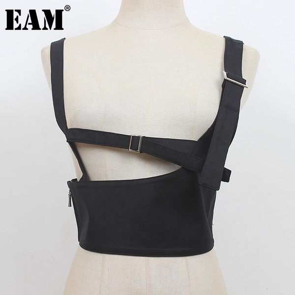 

women's vests [eam] women loose fit black irregular buckle short personality vest sleeveless fashion tide spring summer 2021 1dd9897, Black;white