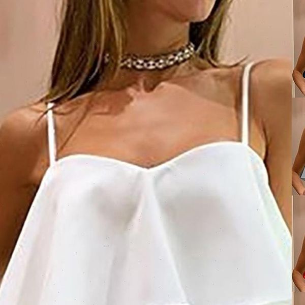 

clothes 2021 summer beach female teewomen sleeveless pleated ruffle double layer chiffon t shirt tank camis 30, White