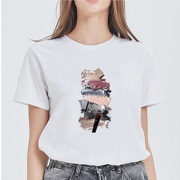 

gorgeous female beautiful makeup men t shirts printing korean trend comfortable soft and women short sleeve, White;black