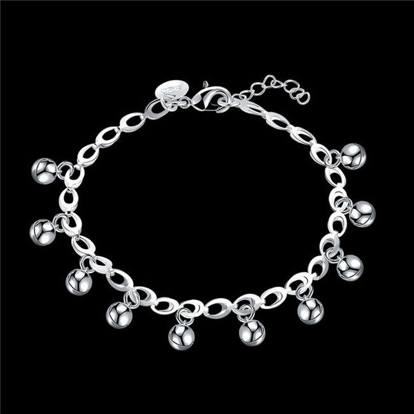 

bell hand 925 silver plate bracelets size 20 + 3 cm dmsb611,women's sterling silver plated bracelet jewelry charm bracelets, Golden;silver