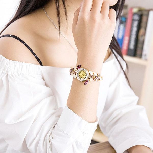 

wristwatches creative retro bracelet watch fashion diamond flower ladies casual, Slivery;brown