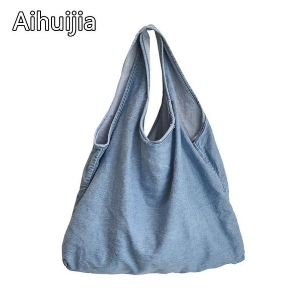 

shoulder bags casual cowboy solid color bag reusable women shopping beach ladies leisure travel 2021 women's handbag