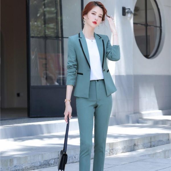 

women's two piece pants 2021 fall women blazer and pecil sets 2 pieces ol styles fashion green slim jacket coat formal professional sui, White